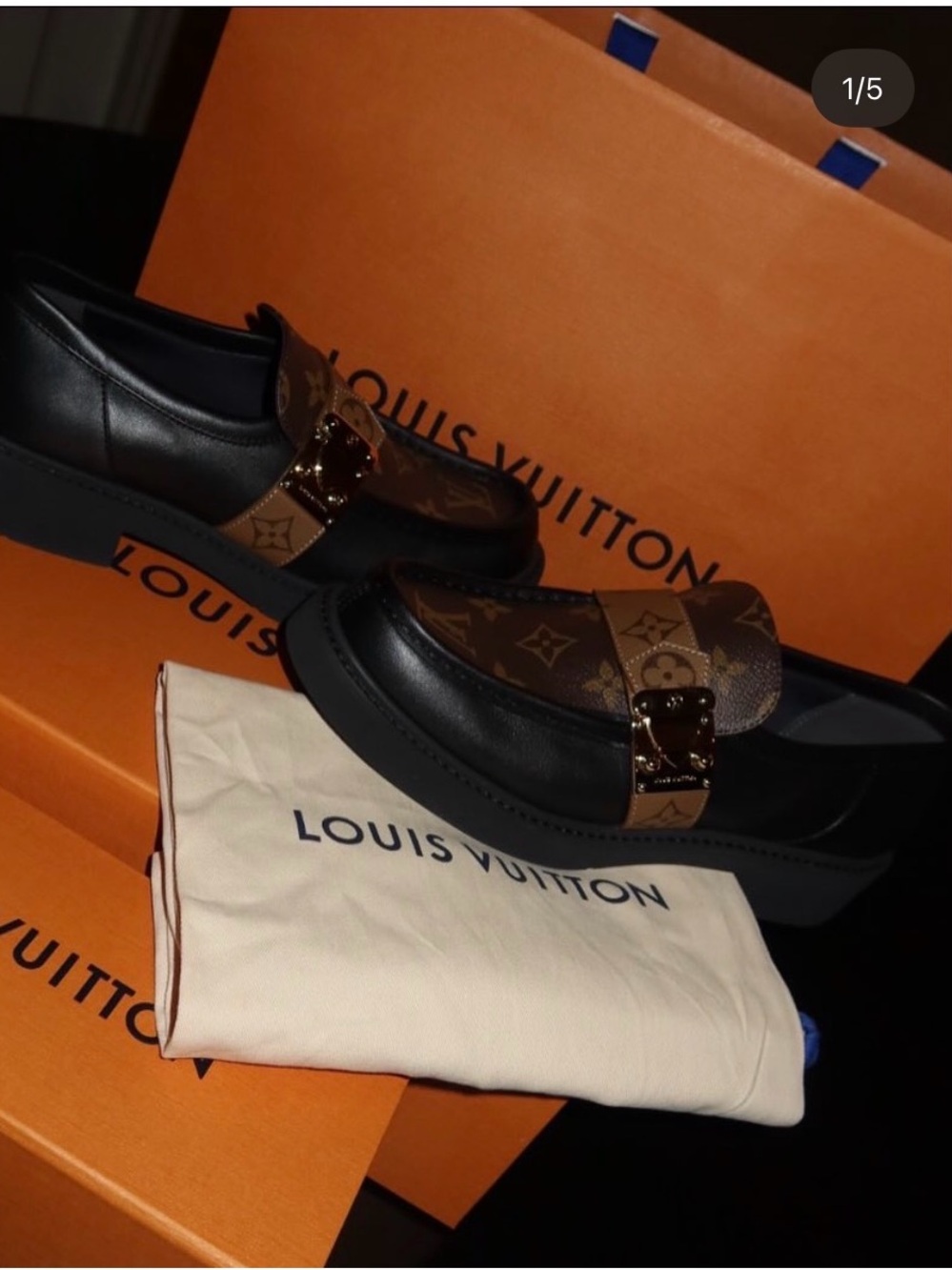 Louis Vuitton Womans academy Black & Brown Monogram Loafers